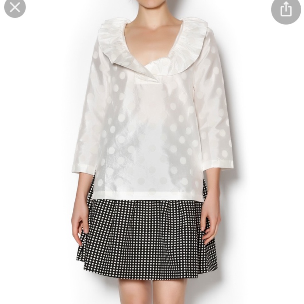 Devon Baer Ivory Silk Polka Dot Ruffle Top Sz. S - Picture 1 of 7